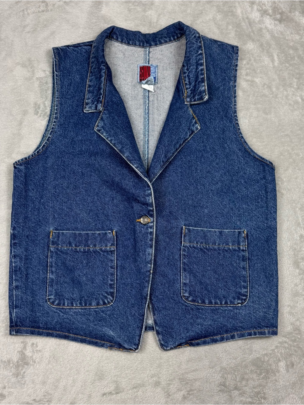 Vintage Sun Belt Denim Vest Women’s Medium Blue Button Front 90s Cotton Casual